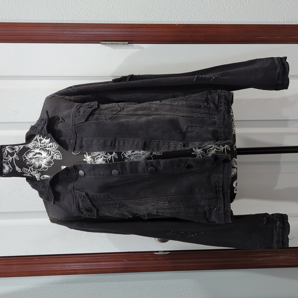 American Bazi Distressed Black Denim Jacket Sz 3X